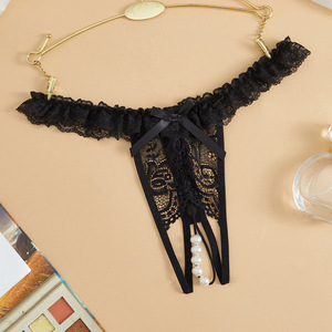 Ding Zhi Mei culotte string sexy en dentelle noir entrejambe perle détail femmes intimes - Product Image 1