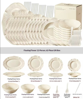 Service de table en céramique gaufrée française, blanc crème, assiettes et bols, motif floral vintage, vaisselle sûre pour la maison, la cuisine, les mariages et la décoration de table.