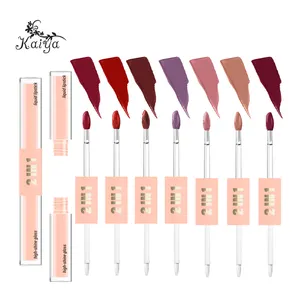 Customize Dual End High Shine Gloss Full Look Long Lasting Bold Color Matte Liquid Lip Stick 2 In 1 Lipstick And Lipgloss