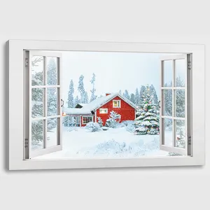 Decoração direta da fábrica personalizada, decoração doméstica, janela da visão de neve, natal, pintura de parede hd