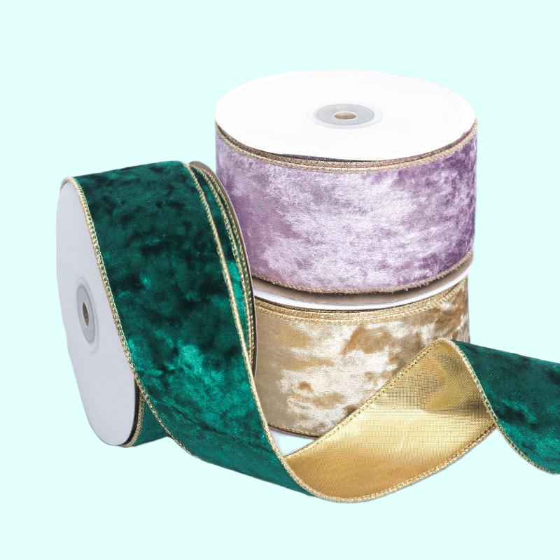 New Arrival Double Velvet Wired Edge Ribbon Purple Black Polyester for Christmas Gift Package & Party Decoration