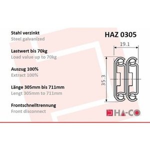 HA-CO Scorrimento Telescopico a Estensione Completa HAZ0305 - Product Image 1