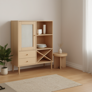 Mobile Alto in Legno di Pino con Finitura Effetto Rattan Marrone 35.4x15.7x44.1 Pollici, Mobile Moderno per Soggiorno, Design Scandinavo - Product Image 2