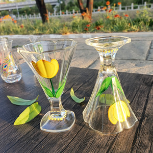 Alta calidad Vintage lujo antiguo Alto vidrio pintado a mano tulipán <span class=keywords><strong>cristal</strong></span> helado batido bebida taza para copas de champán flautas - Product Image 3