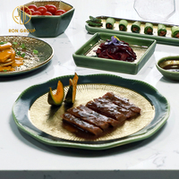 Ensemble de bols et assiettes ronds en céramique et porcelaine, vaisselle colorée pour restaurant, vente chaude