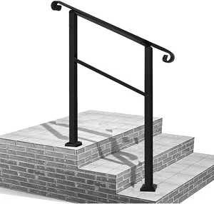 Adjustable classic fits 2 to 3 steps cheap black wrought iron stair handrail with Installation Kit for outdoor steps