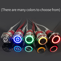 Interrupteur à bouton-poussoir métallique étanche avec symbole d'alimentation lumineux rond LED de 19 mm avec connecteur, courant maximal 15A