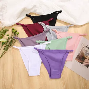 2024 Adjustable Waistband Cotton Women's Panties Seamless Sexy Low Rise Briefs Underwear For Ladies Solid Colorful Lingerie