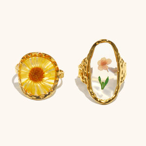 Anello Apribile Dingran in Stile Europeo e Americano, Fatto a Mano in Acciaio Inox Placcato Oro 18K <span class=keywords><strong>con</strong></span> Motivo a Margherita e Fiore di Ciliegio - Product Image 5