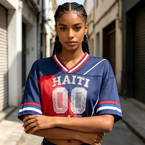 Novedad al por mayor: Top de malla corto para mujer, estilo retro americano, moda urbana, con pedrería pesada, personalizado, modelo Country Haidi - Product Image 3