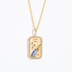 판화 주얼리 18K 금도금 스테인리스 스틸 별자리 사각 펜던트 지르콘 점성술 목걸이 - Product Image 5