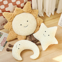 Coussin carré en peluche courte ultra douce, style nordique, motif lune, étoile, visage souriant et poupée soleil, pour canapé, hôtel et maison