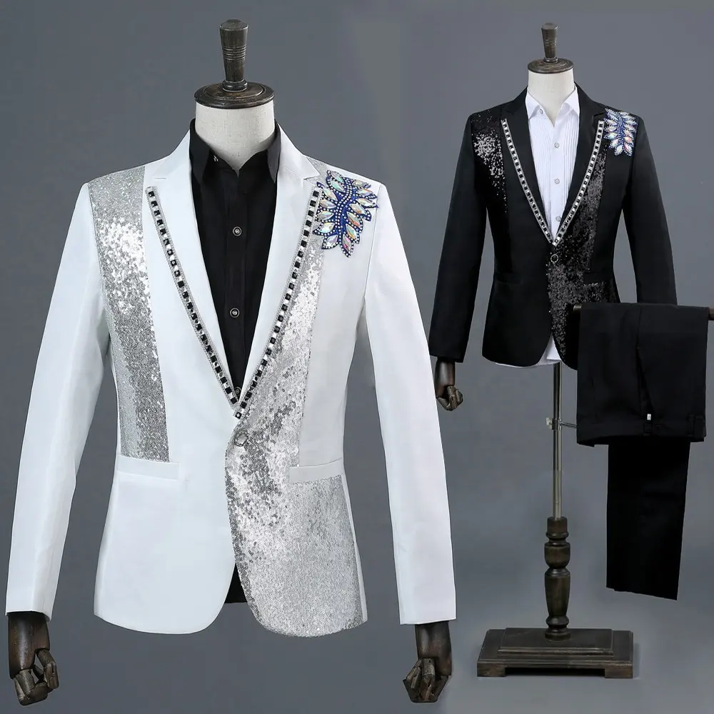Studio photo black-and-white inlaid color diamond suit host dress singer 2023 men's stage performance suit