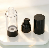 En stock – Flacon pulvérisateur noir transparent sans air de 15 ml, 30 ml, 50 ml avec tête de pompe pour emballage de crème contour des yeux et crème visage
