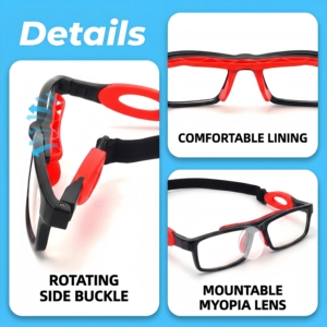 Lunettes de sport unisexes pour le basketball, avec monture rectangulaire en TPE <span class=keywords><strong>PC</strong></span> bloquant 100% de la lumière bleue, boucle rotative, doublure douce, myopie, multicolores - Product Image 4