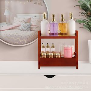 Wooden Double Layer Storage Rack Reddish Brown <b>Desktop</b> Cosmetic Organizer Makeup Storage <b>Shelf</b> - Product Image 4