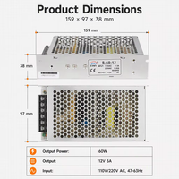Alimentation à découpage LEYU S-60-12 12V 5A, boîtier métallique, AC/DC pour équipement industriel, certifiée CE RoHS