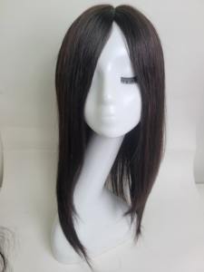 Hand Tied 14 Inch Straight <b>Human</b> <b>Hair</b> <b>Wig</b> Clip In Lightweight Glossy Black Brown Breathable Chemo Cap - Product Image 5