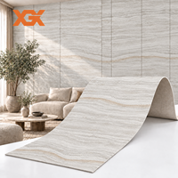 Carreaux muraux souples en porcelaine gris-blanc aspect travertin, imperméables et ignifuges pour décoration murale intérieure TV, OEM
