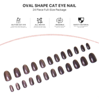 AIERFEI 24 pièces Ongles à presser ovales effet œil de chat Noir anthracite Haute qualité Fabricant en gros