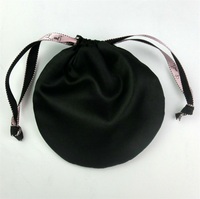 Sac de rangement cosmétique en satin de soie noir double pour femmes, avec cordon de serrage, réutilisable, logo imprimé, style Busta
