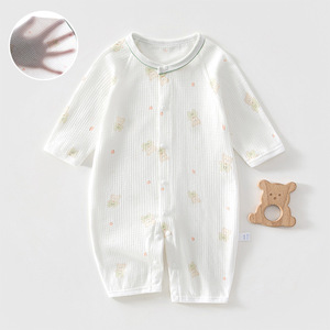 Mameluco de bebé de algodón puro acanalado de manga larga, body de verano unisex, ropa para aire acondicionado, traje de gateo de punto fino - Product Image 1
