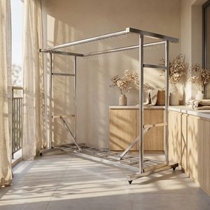 Stendibiancheria Pieghevole a Doppio Livello in Acciaio Inox Resistente 2M, Antivento, per Alimenti, Spezie, Vestiti, da Bagno - Product Image 2