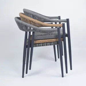 Современная уличная ресторанная металлическая плетеная ротанговая столовая алюминиевая рама для патио балкон вилла садовая мебель парк веревочные стулья