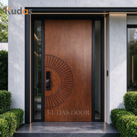 Porte d'entrée de villa de luxe en bois massif sculpté sur mesure, porte extérieure principale en bois gravé d'art moderne pour villa et maison