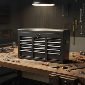 Caja de Herramientas de Acero Negra 485X410X300 mm, 6 Compartimentos, a Prueba de Polvo, con Cerradura con Llave, Almacenamiento para Garaje - Product Image 2