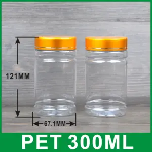 Wholesale Hot Sale 300ml PET Empty Round Plastic Kitchen Cookie Bottles Food Can Jar Candy Honey Jars With Aluminum Cap