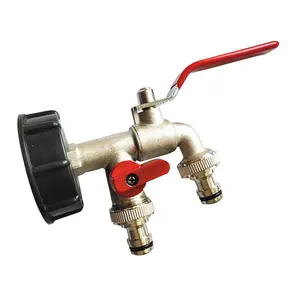 IBC S60X6 Water Tank Outlet with Brass Tap & 1/2" Twin Faucet Snap On Water Butt