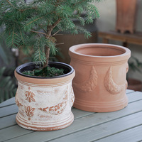 Pot Tanah Liat Merah Gaya Romawi Kuno, Wadah Tanah Liat Rustic, Pot Bunga Vintage, Finishing Tua, Perlengkapan Taman, Dekorasi Balkon