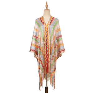 Copricostume da Spiaggia Trasparente Lungo Kimono Aperto da Donna con Nappe e Laccetti, Sarong Estivo Parasole Traspirante - Product Image 4