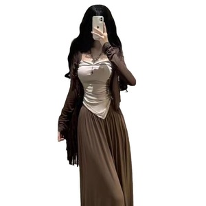 Women's Three Piece Set Solid Color Chiffon Long Sleeve Cardigan Tank Top Wide Leg Pants Casual Suit Autumn 2025 - Product Image 4