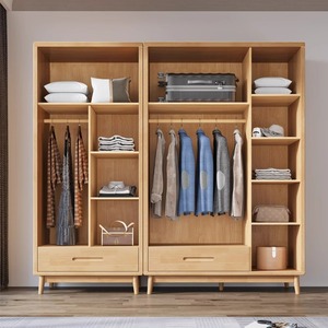Armario de Madera Maciza, Estilo Nórdico Minimalista, Tres Puertas con Cajón, Muebles de Dormitorio Ensamblados - Product Image 2