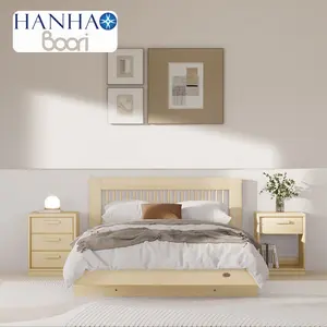 Seulement B2B Boori Moderne Minimale En Bois Lit Fabricant Simple Unique En Bois Massif Blanc Full Frame Lit Pour Adultes