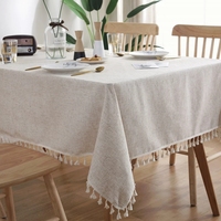 Nappe de table rectangulaire en coton et lin, personnalisée, avec glands, anti-poussière