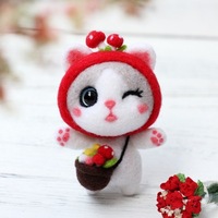 Fournitures de feutrage en laine bricolage artisanat dessin animé chat en peluche poupée chat en peluche animaux en peluche bricolage aiguille Kit de feutrage