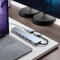 Hub USB 3.0, Hub USB C, Lecteur de Carte SD, Prise Audio, 8 en 1, Extenseur USB, Splitter Multiport, Dongle pour MacBook Pro, PC, Ordinateur Portable, Tablette