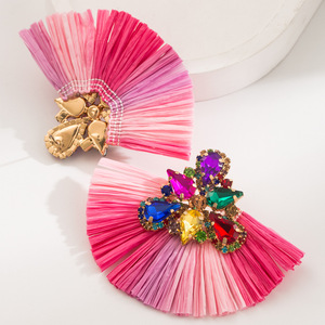 Pendientes Colgantes de Rafia con Racimo de Diamantes de Imitación Brillantes, Pendientes Grandes y Atrevidos de Estilo Bohemio para Mujer, Joyería para Vacaciones de Verano en la Playa - Product Image 3