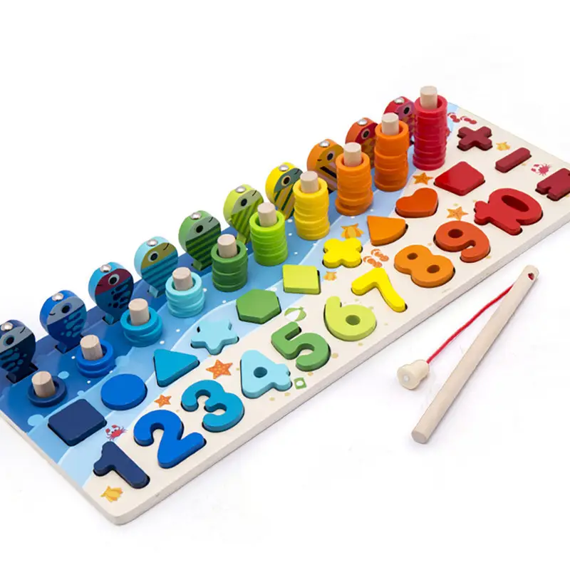 Wholesale wooden montessori educational toys wood magnetic fishing puzzle board for kids WPT28-C