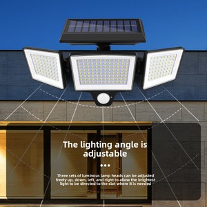 Lampione Solare <span class=keywords><strong>a</strong></span> Quattro Teste con 208 LED, Montaggio <span class=keywords><strong>a</strong></span> Parete per Esterni, con Sensore di Movimento e Induzione Corporea Rotante - Product Image 1