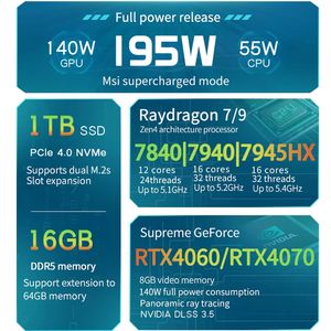 Ordinateur portable de jeu pour étudiant <span class=keywords><strong>MSI</strong></span> Thor 17,3 pouces QHD 240 Hz, processeur 7 7840HX, carte graphique RTX 4060, 16 Go de RAM DDR5, SSD 1 To Gen4 - Product Image 4