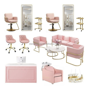 Ensemble de mobilier de salon de beauté haut de gamme rose doré avec logo personnalisé, miroir arqué, canapé de réception pour barbier, <span class=keywords><strong>kit</strong></span> complet - Product Image 5