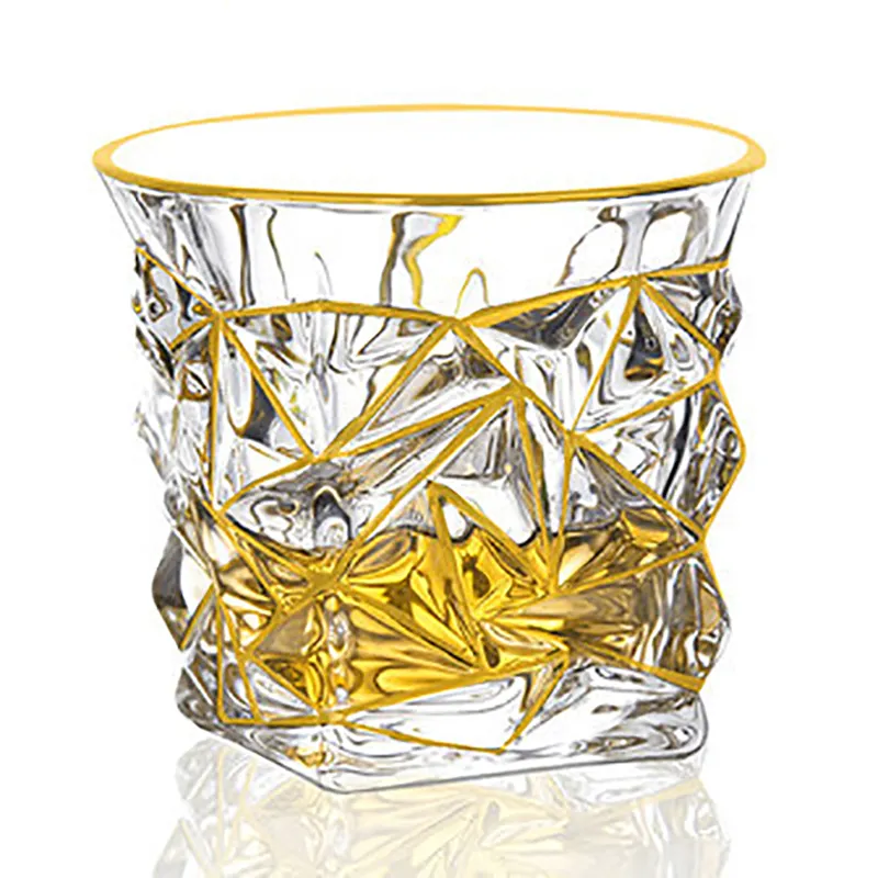 Amazon Top Seller Glassware with Gold Rim Rocks Glass Tumbler Thick Bottom juice glass for Whiskey Beer Brandy Cocktail