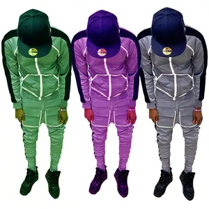 China supplier Streetwear custom windbreaker set 3m reflective track suit sets mens full zip tracksuits