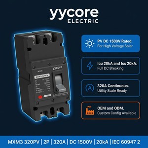 Interruptor Automático <span class=keywords><strong>de</strong></span> Caja Moldeada (MCCB) YYM3 320PV 320A DC, Bipolar, 1500V, 20kA Icu, para Sistemas Solares Fotovoltaicos, IEC 60947 2 - Product Image 2