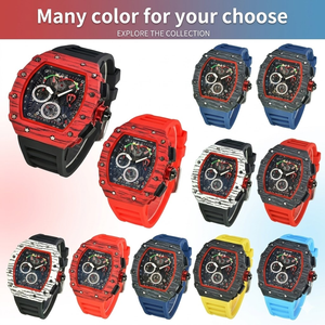 Montre à quartz squelette tonneau pour homme, style sport tendance, bracelet en silicone, lumineuse, multifonction à six aiguilles, vente en gros - Product Image 6