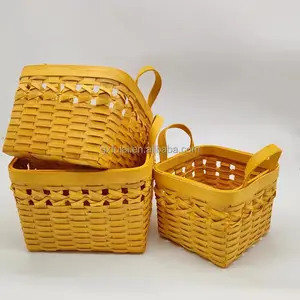 Wooden Decorative Wood Basket With Handles Empty Baskets For Gifts 3 Pack